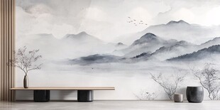 中式水墨山水风室内背景墙