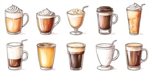 多样咖啡饮品插画展示