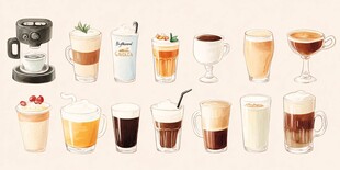 各式精美咖啡饮品插画展示