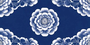 蓝底白牡丹中式花纹图案