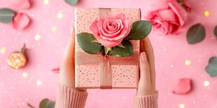 双手捧精美玫瑰礼品盒