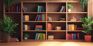 温馨书房书架与绿植装点