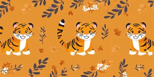 可爱老虎与植物花纹图案
