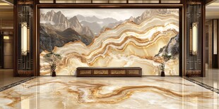 奢华大理石山水玄关背景墙