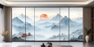 中式山水背景墙 大气典雅