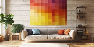 多彩几何挂画装点温馨客厅