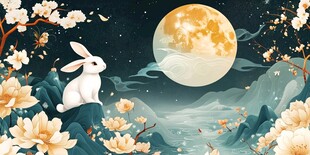玉兔望月绘中秋浪漫图景