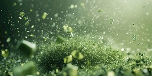 绿色碎屑飞舞的梦幻场景