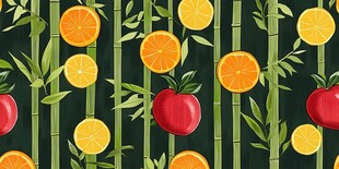 水果与竹子的清新图案