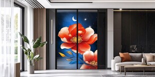 中式客厅牡丹移门装饰画