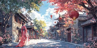 古风佳人漫步古韵街巷