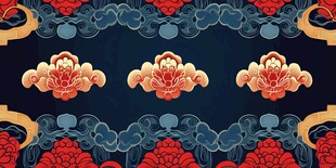 中式古典花卉云纹装饰图案