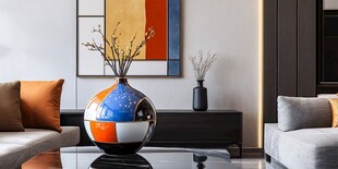 现代客厅中的多彩艺术花瓶