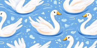 蓝底天鹅浪漫图案背景