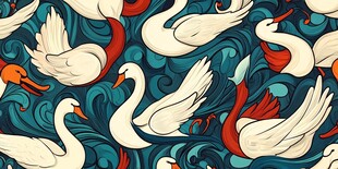 天鹅海洋图案无缝背景图