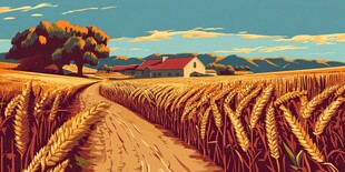 田园麦田小径乡村美景图