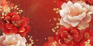 喜庆红底繁花中式背景图