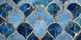 蓝金相间鱼鳞纹瓷砖图案
