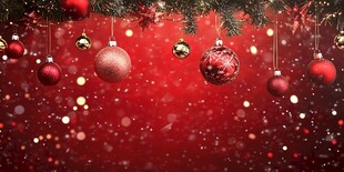 圣诞红背景下的精美挂饰