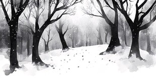 冬日雪林水墨意境图