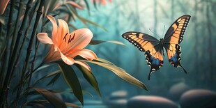 蝶舞百合间的梦幻景致