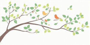 枝头双鸟伴绿叶