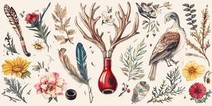 自然元素手绘插画装饰素材