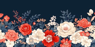 深蓝背景下的多彩花卉装饰