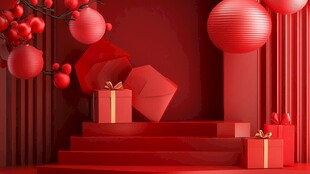 红色节庆场景与精美礼品