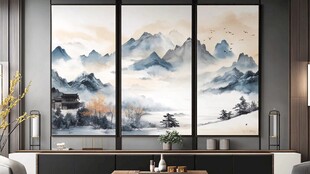 中式山水三联画 雅致客厅风