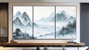 中式山水三联装饰画