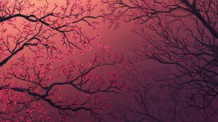 梦幻粉紫调的繁茂树枝景