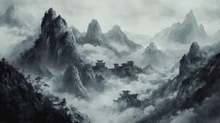 水墨山川云雾间