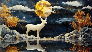 月夜白鹿 静谧梦幻之景