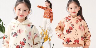 女童花卉连帽卫衣展示