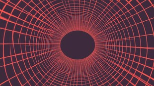 红色网格环绕的深邃黑洞