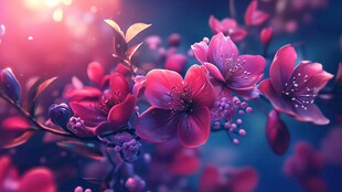 梦幻紫粉花朵绽放美景