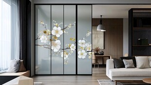 中式花鸟玻璃隔断客厅美景