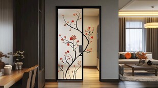 中式花鸟玻璃隔断门设计
