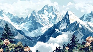 壮丽雪山风景绘