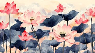 夏日盛开的梦幻粉色荷花