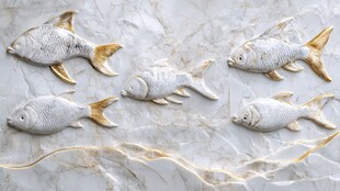 五条金属质感鱼形装饰品