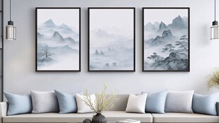 新中式客厅水墨山水挂画