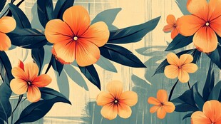 橙色花卉与绿叶的美丽图案