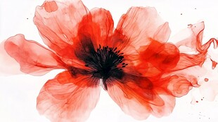 水墨风红色花卉艺术画