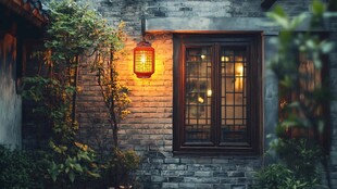 古宅窗畔暖灯映绿植