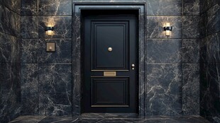 豪华大理石墙面的黑色大门