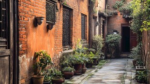 古巷幽径 红砖绿植相映趣