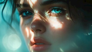 蓝眸佳人 光影下的梦幻面容