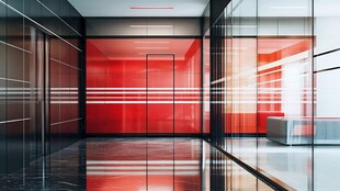 现代红调玻璃走廊空间